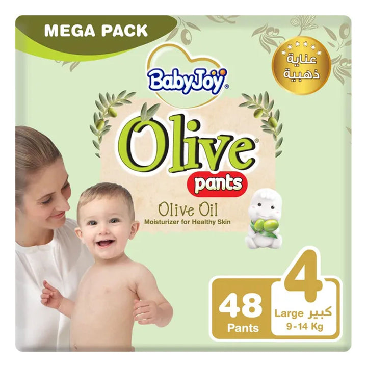 BabyJoy Olive Baby Pant Diapers, Size 4, Large For 9-14Kg Baby, Mega Pack of 48's - Easy Pharmacy LLC