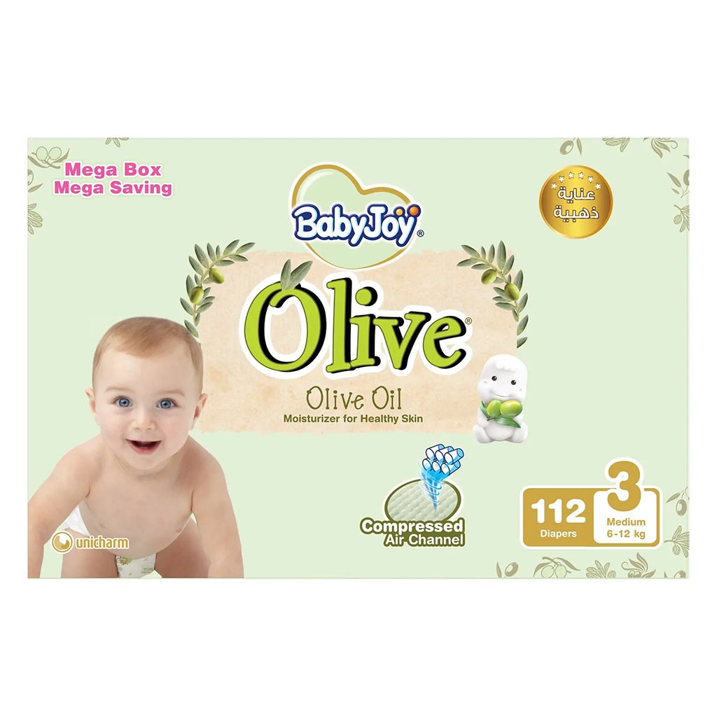 BabyJoy Olive Baby Diapers Size 3, Medium For 6-12Kg Baby, Mega Saving Box of 122's - Easy Pharmacy LLC