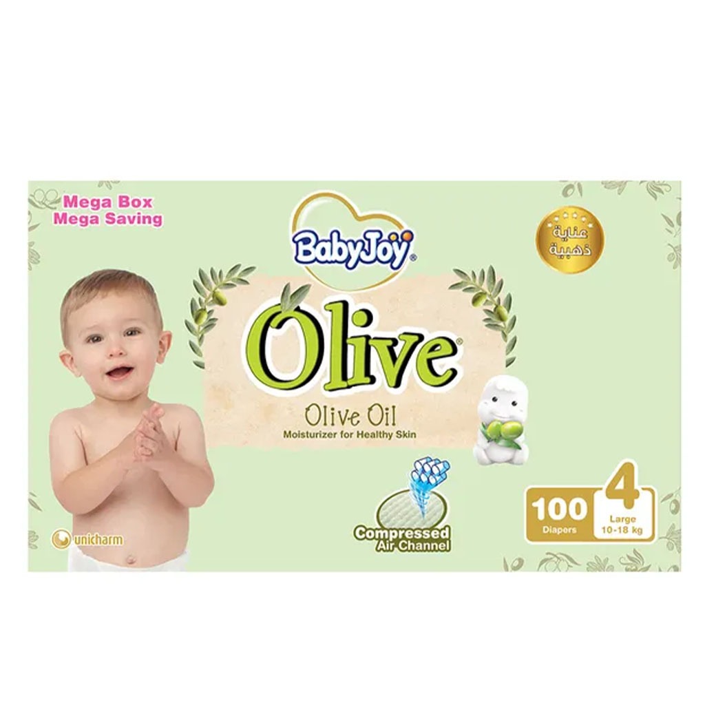 BabyJoy Olive Baby Diapers Size 4, Large For 10-18Kg Baby, Mega Saving Box of 100's - Easy Pharmacy LLC