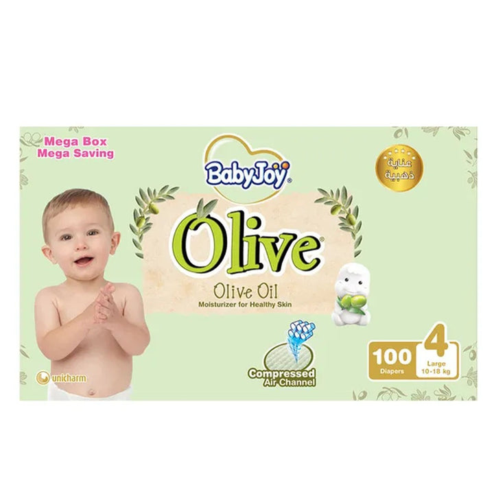 BabyJoy Olive Baby Diapers Size 4, Large For 10-18Kg Baby, Mega Saving Box of 100's - Easy Pharmacy LLC