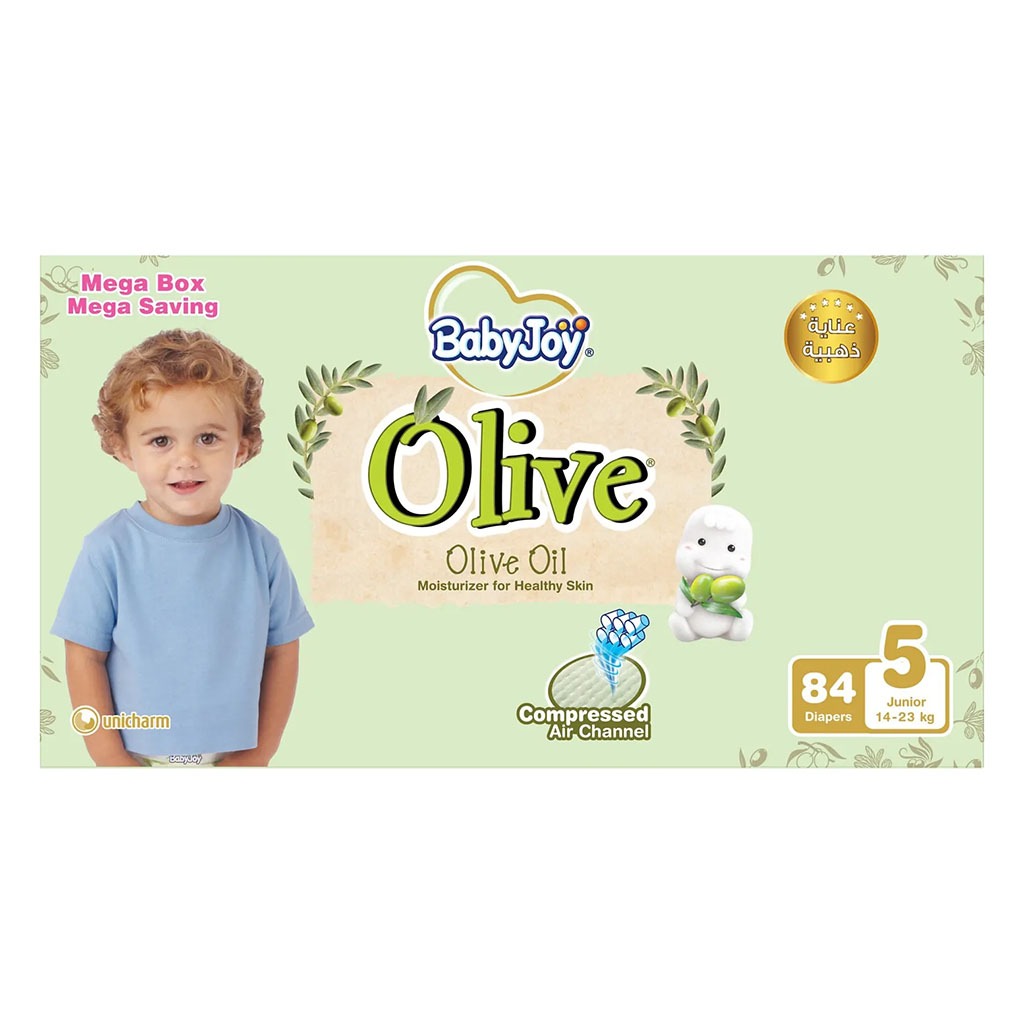 BabyJoy Olive Baby Diapers Size 5, Junior For 14-23Kg Baby, Mega Saving Box of 84's - Easy Pharmacy LLC