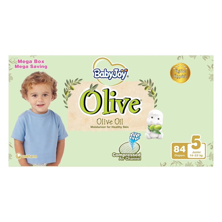 BabyJoy Olive Baby Diapers Size 5, Junior For 14-23Kg Baby, Mega Saving Box of 84's - Easy Pharmacy LLC