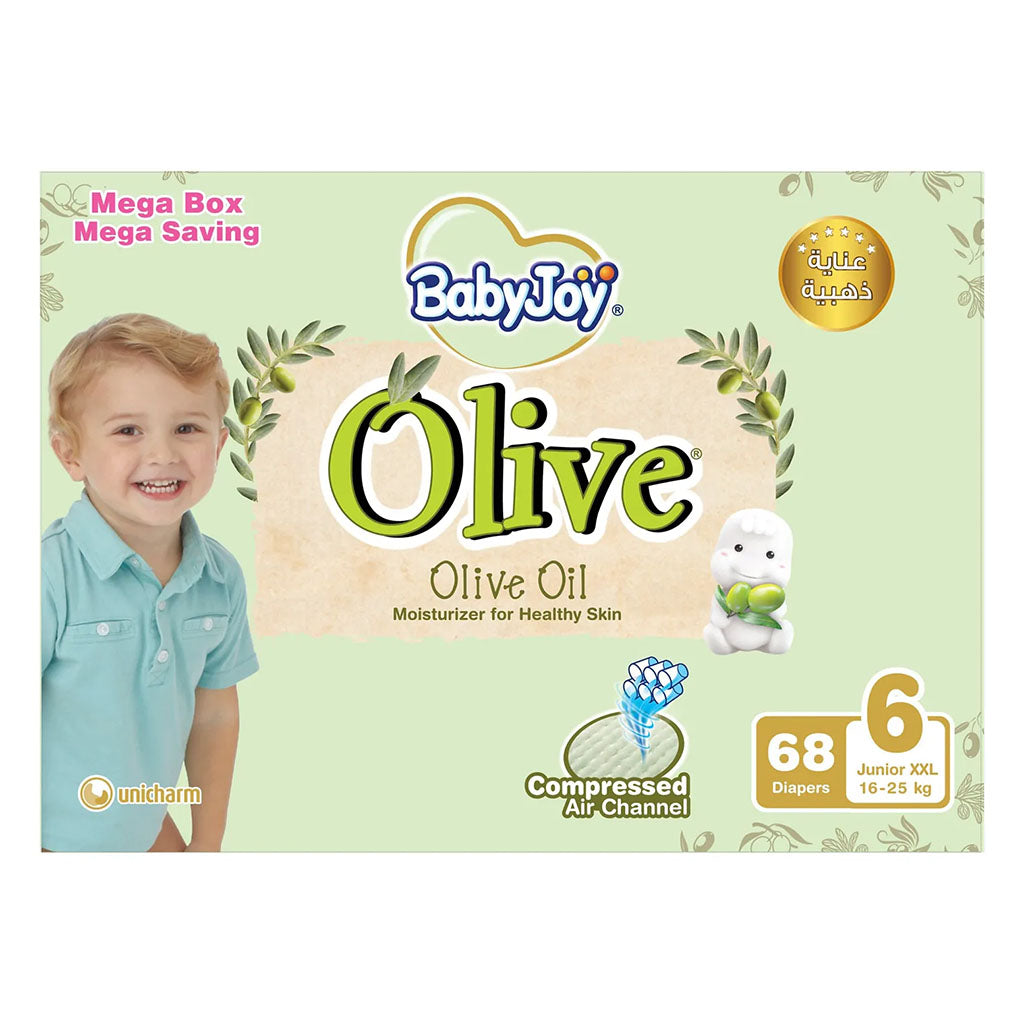 BabyJoy Olive Baby Diapers Size 6, Junior XXL For 16-25Kg Baby, Mega Saving Box of 68's - Easy Pharmacy LLC
