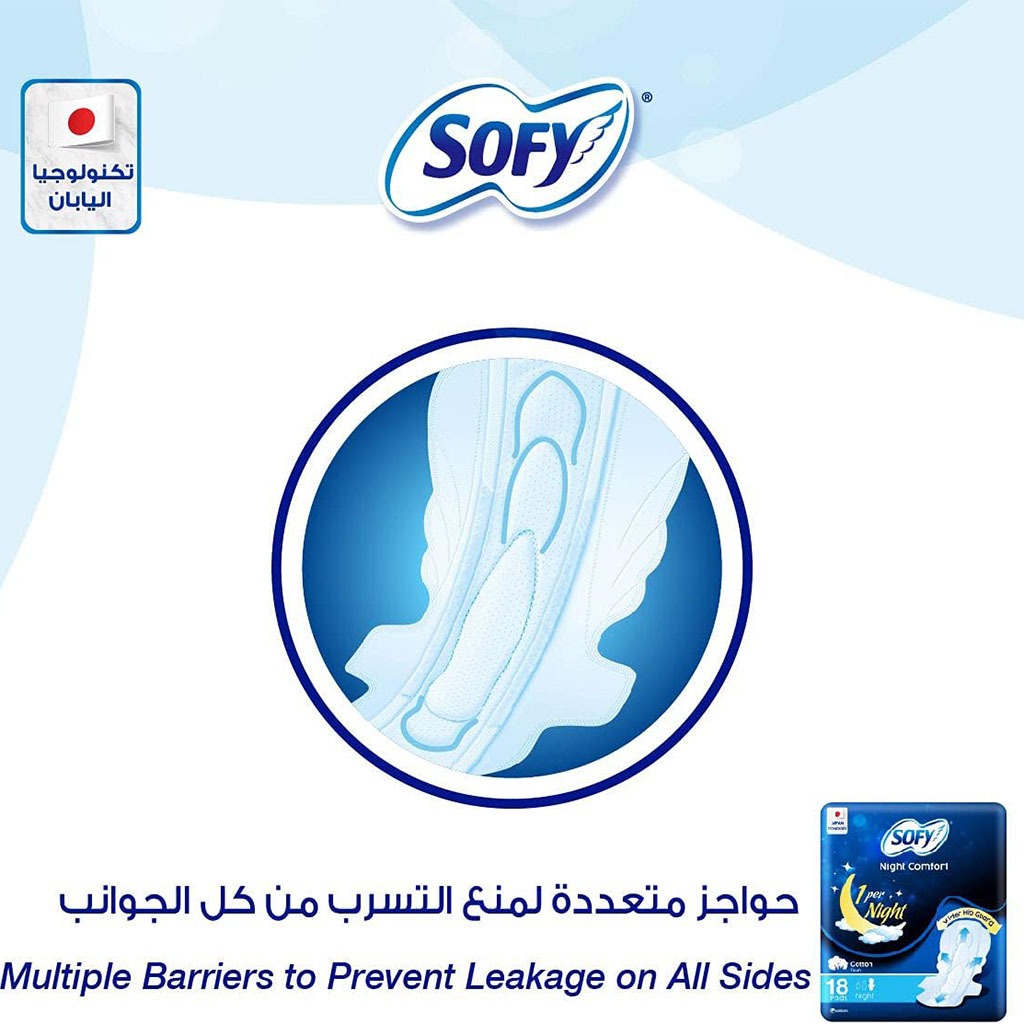 Sofy Night Comfort Sanitary Pads with Wings, 35cm, Pack of 18's - Easy Pharmacy LLC