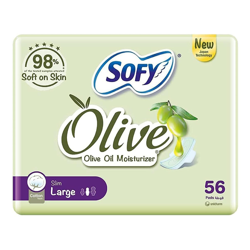 Sofy Olive Slim Cotton Touch Sanitary Pads With Wings, Large - 29cm, Pack of 56's - Easy Pharmacy LLC