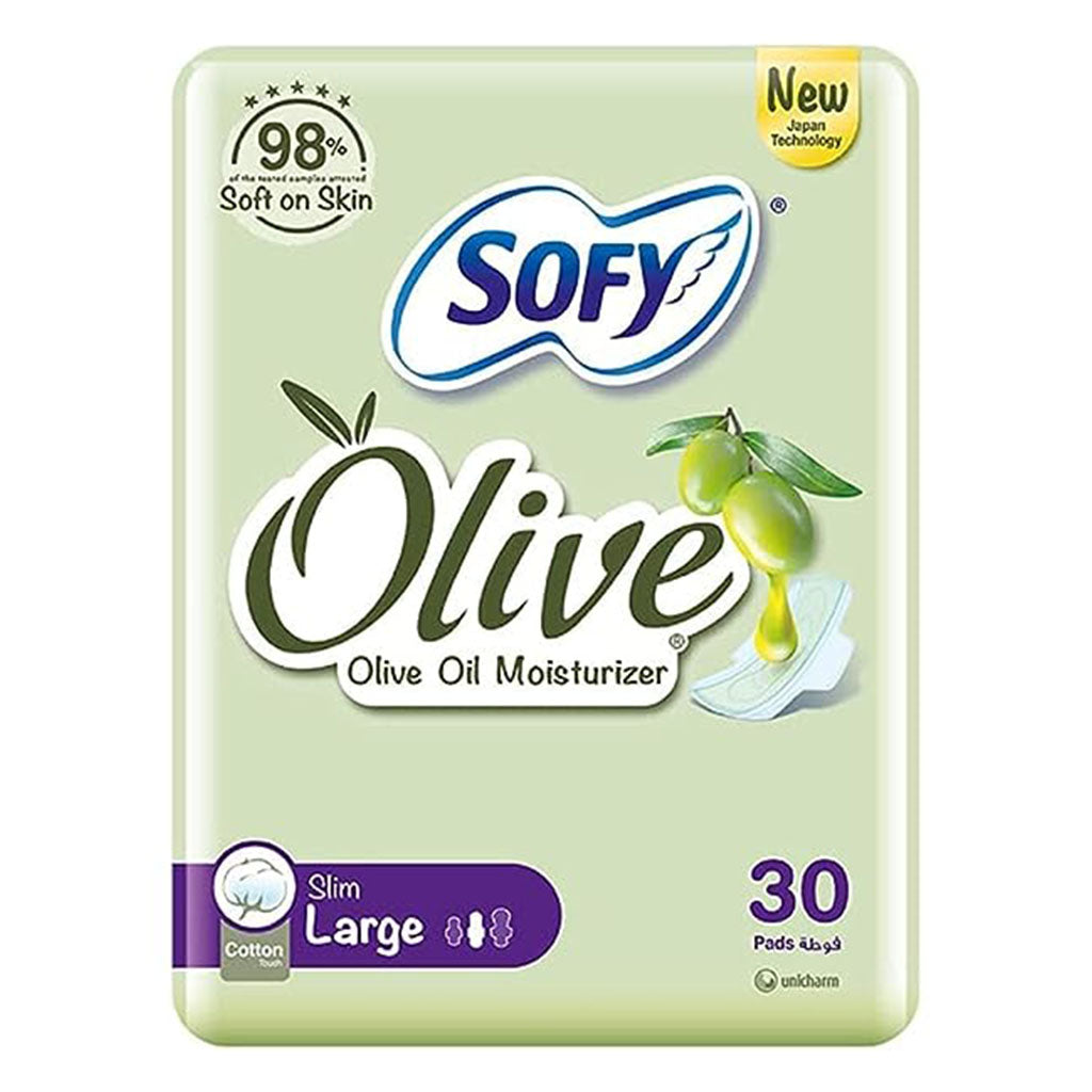 Sofy Olive Slim Cotton Touch Sanitary Pads With Wings, Large - 29cm, Pack of 30's - Easy Pharmacy LLC