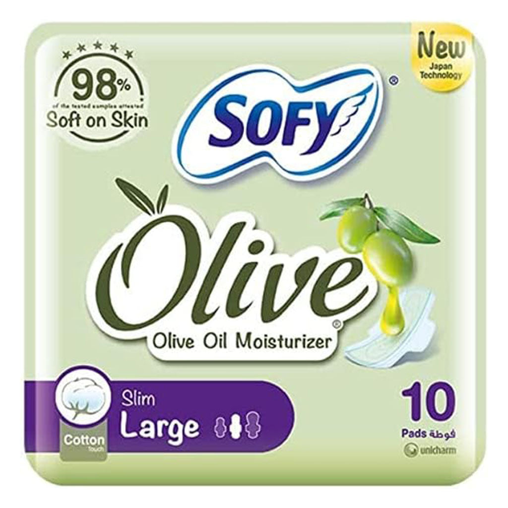 Sofy Olive Slim Cotton Touch Sanitary Pads With Wings, Large - 29cm, Pack of 10's - Easy Pharmacy LLC