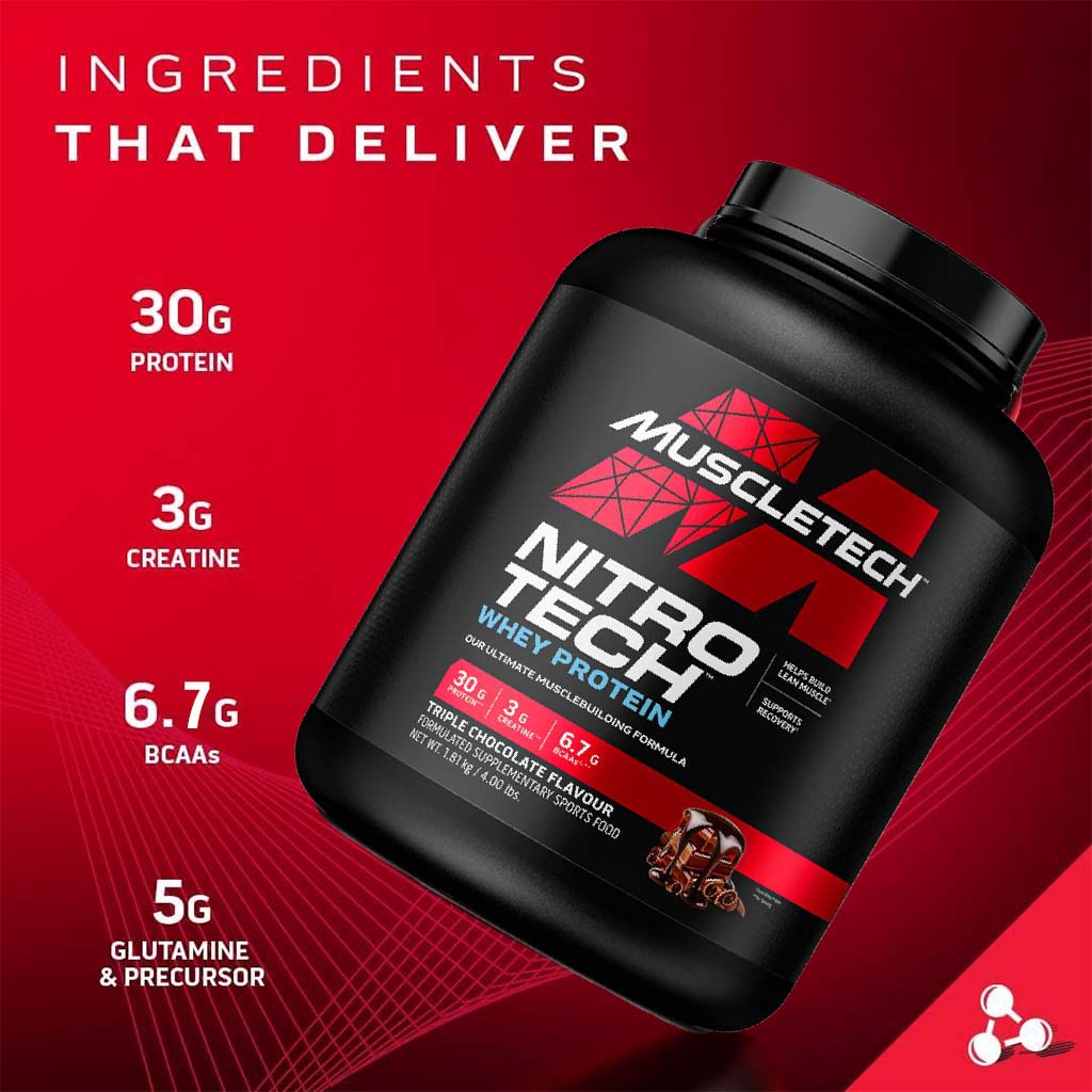 MuscleTech Nitrotech Whey Protein Powder, Triple Chocolate Flavor, 4lb - Easy Pharmacy LLC