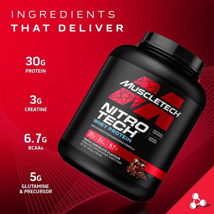 MuscleTech Nitrotech Whey Protein Powder, Triple Chocolate Flavor, 4lb - Easy Pharmacy LLC