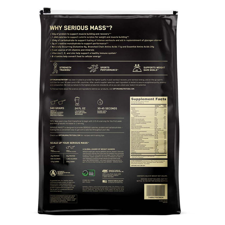 Optimum Nutrition Serious Mass Protein Powder, Vanilla Flavor, 12lb - Easy Pharmacy LLC