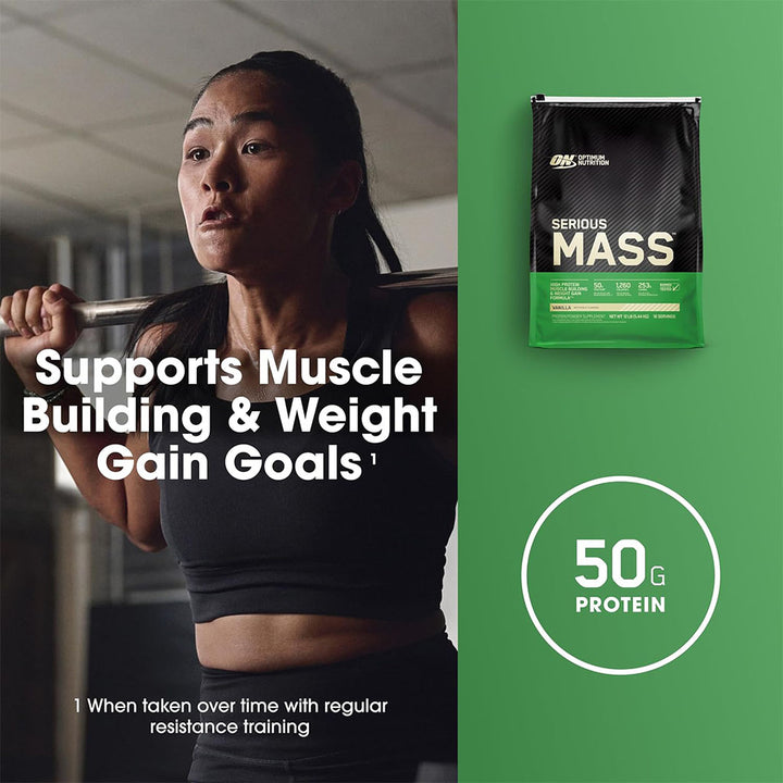 Optimum Nutrition Serious Mass Protein Powder, Vanilla Flavor, 12lb - Easy Pharmacy LLC