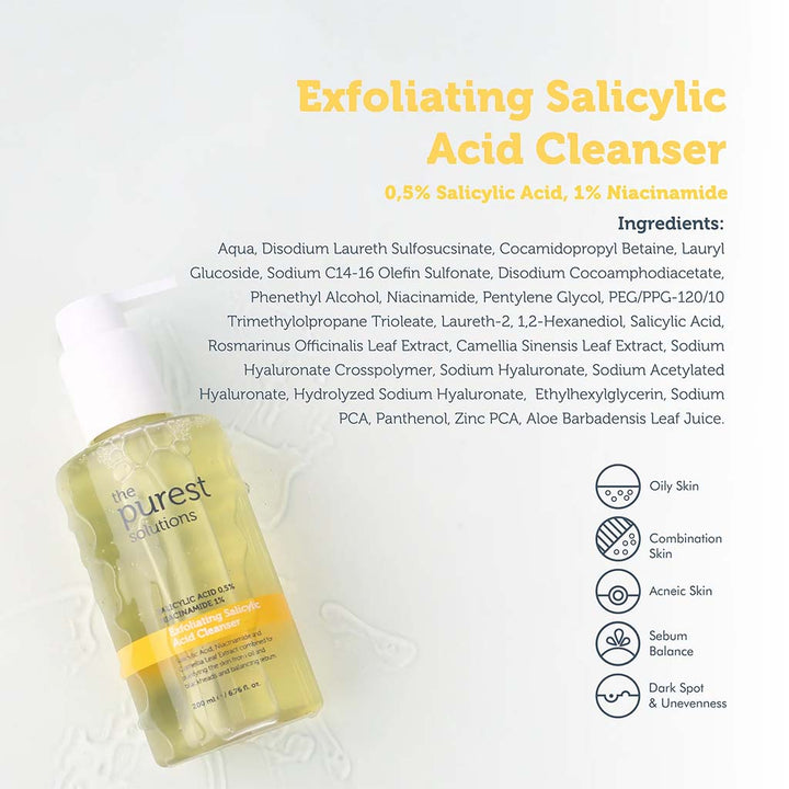 The Purest Solutions 0.5% Salicylic Acid & 1% Niacinamide Exfoliating Salicylic Acid Cleanser 200ml - Easy Pharmacy LLC