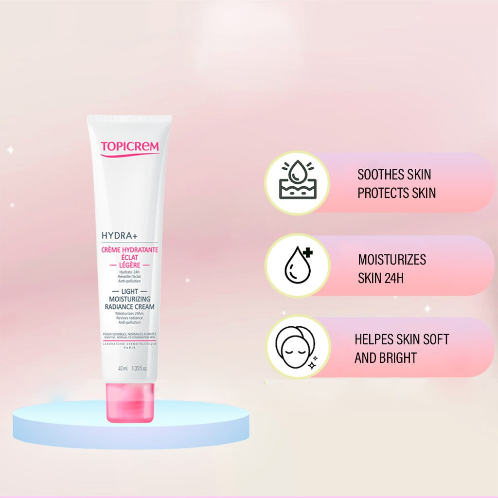 Topicrem Hydra+ Light Moisturizing Radiance Cream For Sensitive & Normal To Combination Skin 40ml - Easy Pharmacy LLC