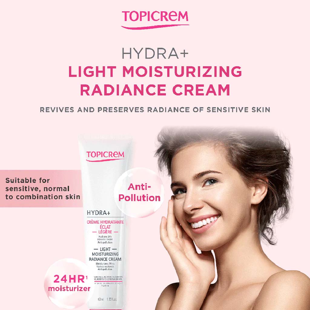 Topicrem Hydra+ Light Moisturizing Radiance Cream For Sensitive & Normal To Combination Skin 40ml - Easy Pharmacy LLC