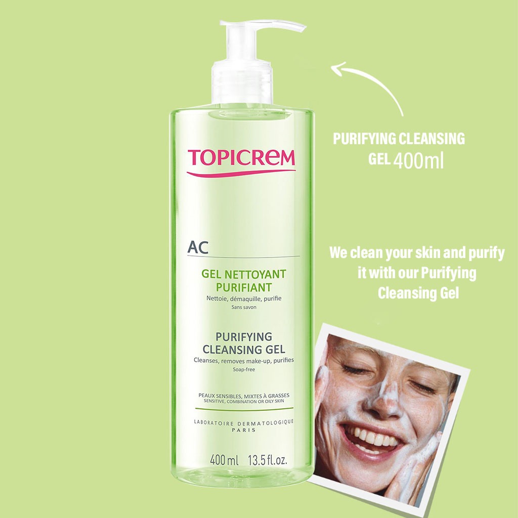 Topicrem AC Purifying Face Cleansing Gel For Sensitive, Combination & Oily Skin 400ml - Easy Pharmacy LLC
