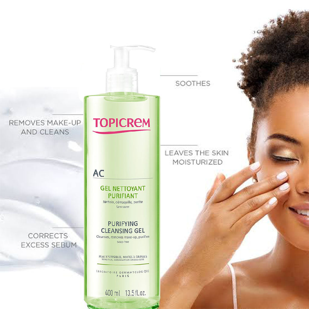 Topicrem AC Purifying Face Cleansing Gel For Sensitive, Combination & Oily Skin 400ml - Easy Pharmacy LLC