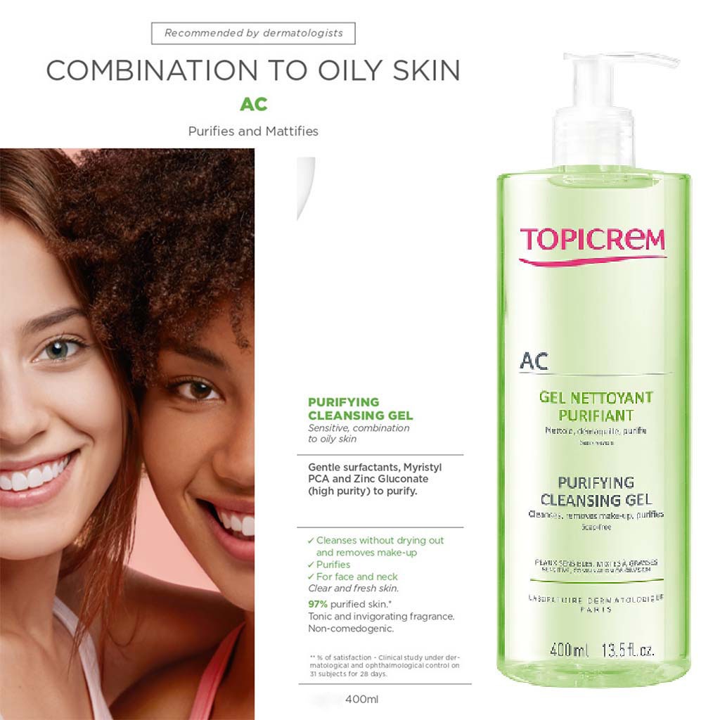 Topicrem AC Purifying Face Cleansing Gel For Sensitive, Combination & Oily Skin 400ml - Easy Pharmacy LLC