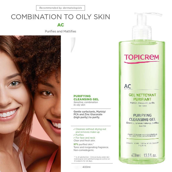 Topicrem AC Purifying Face Cleansing Gel For Sensitive, Combination & Oily Skin 400ml - Easy Pharmacy LLC