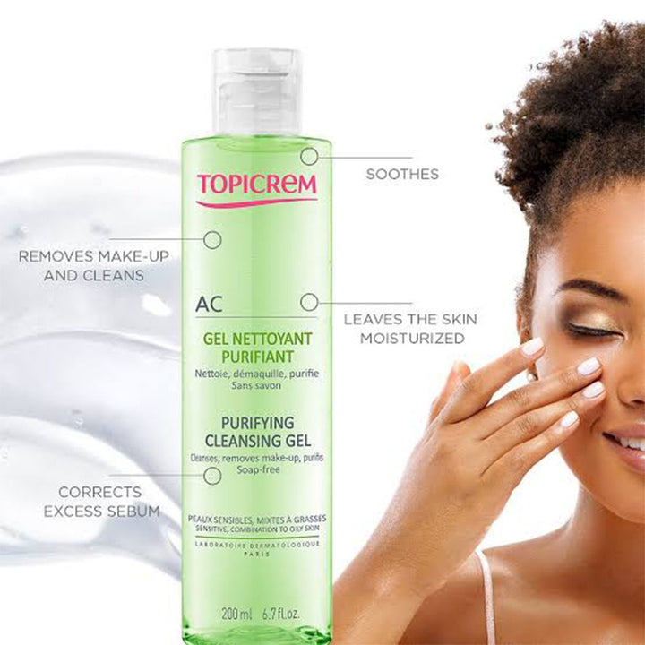 Topicrem AC Purifying Face Cleansing Gel For Sensitive, Combination & Oily Skin 200ml - Easy Pharmacy LLC