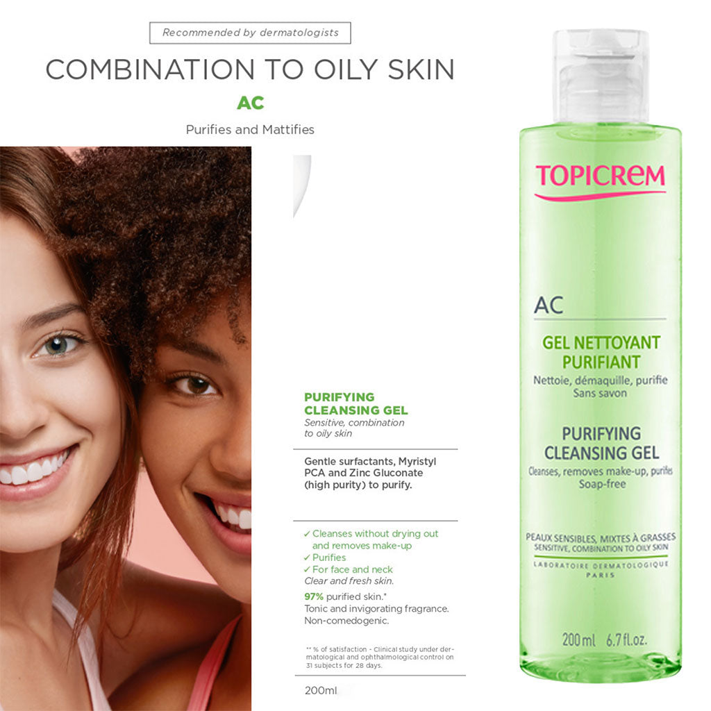 Topicrem AC Purifying Face Cleansing Gel For Sensitive, Combination & Oily Skin 200ml - Easy Pharmacy LLC