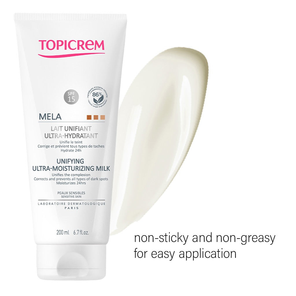 Topicrem Mela Ultra-Hydrant Unifying Ultra Moisturizing Milk With SPF 15 For Sensitive Skin 200ml - Easy Pharmacy LLC