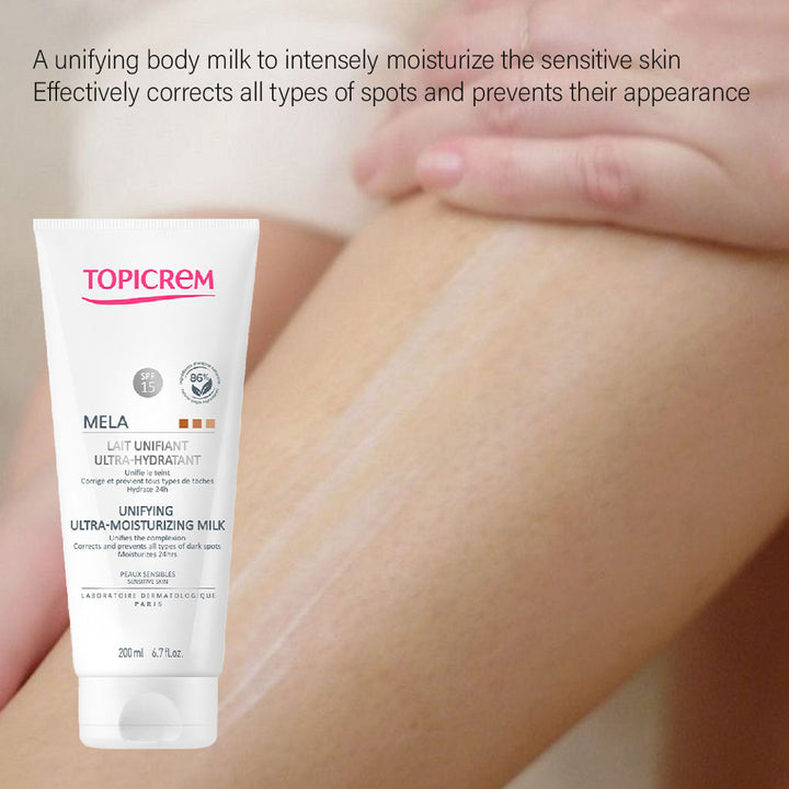 Topicrem Mela Ultra-Hydrant Unifying Ultra Moisturizing Milk With SPF 15 For Sensitive Skin 200ml - Easy Pharmacy LLC