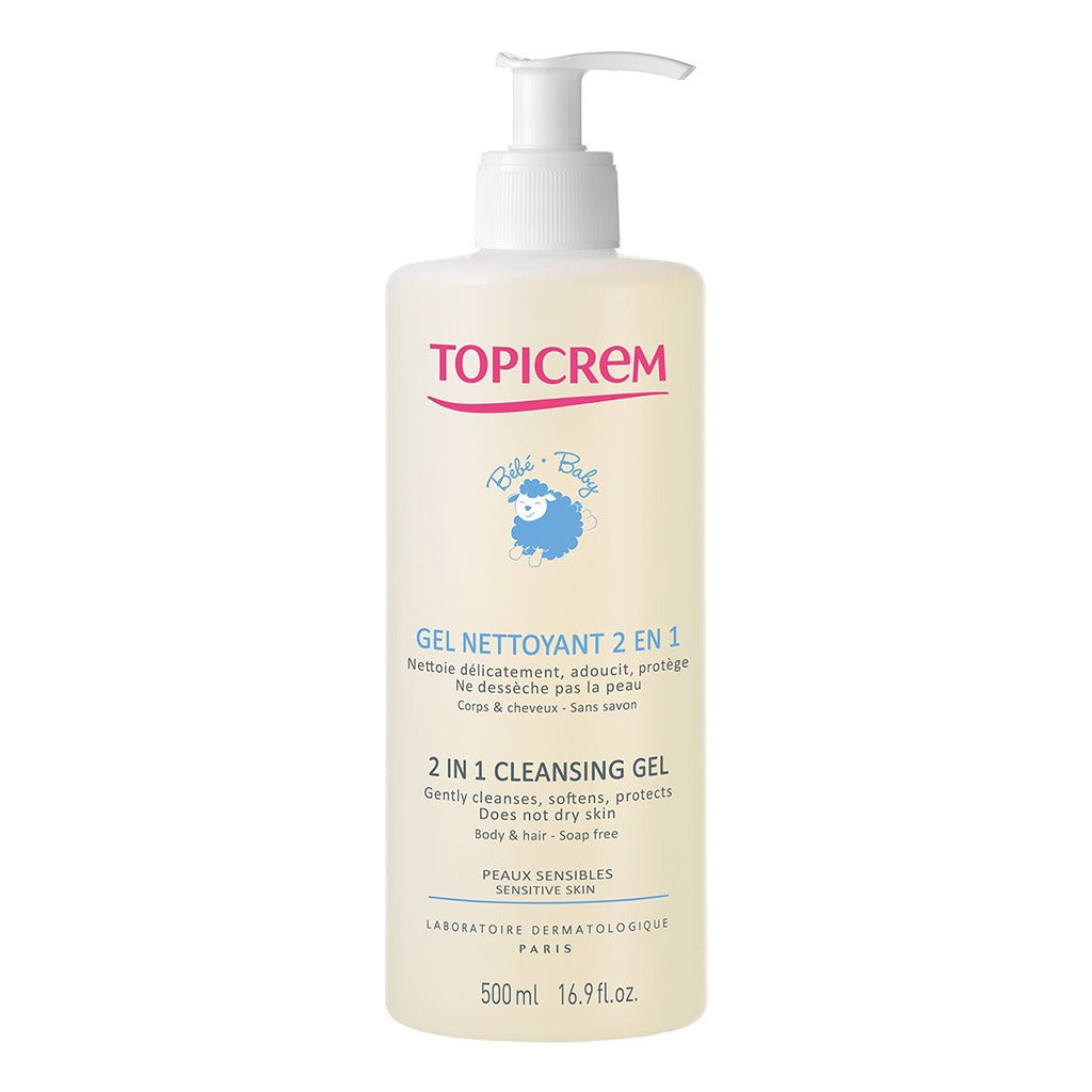 Topicrem 2 In 1 Cleansing Gel, Body & Hair Cleanser For Newborns, Baby & Children, Soap Free 500ml - Easy Pharmacy LLC