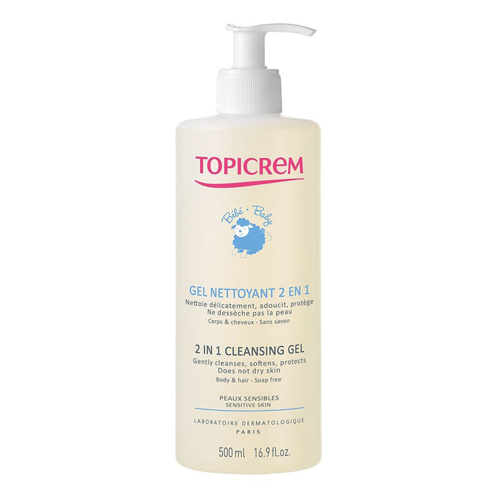 Topicrem 2 In 1 Cleansing Gel, Body & Hair Cleanser For Newborns, Baby & Children, Soap Free 500ml - Easy Pharmacy LLC