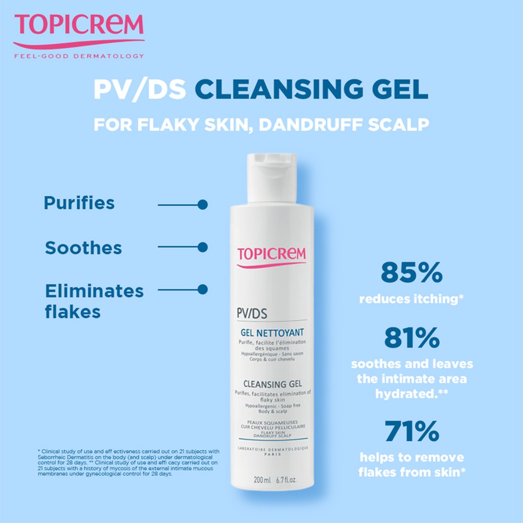 Topicrem PV/DS Cleansing Gel For Flaky Body & Scalp, Soap-Free 200ml - Easy Pharmacy LLC