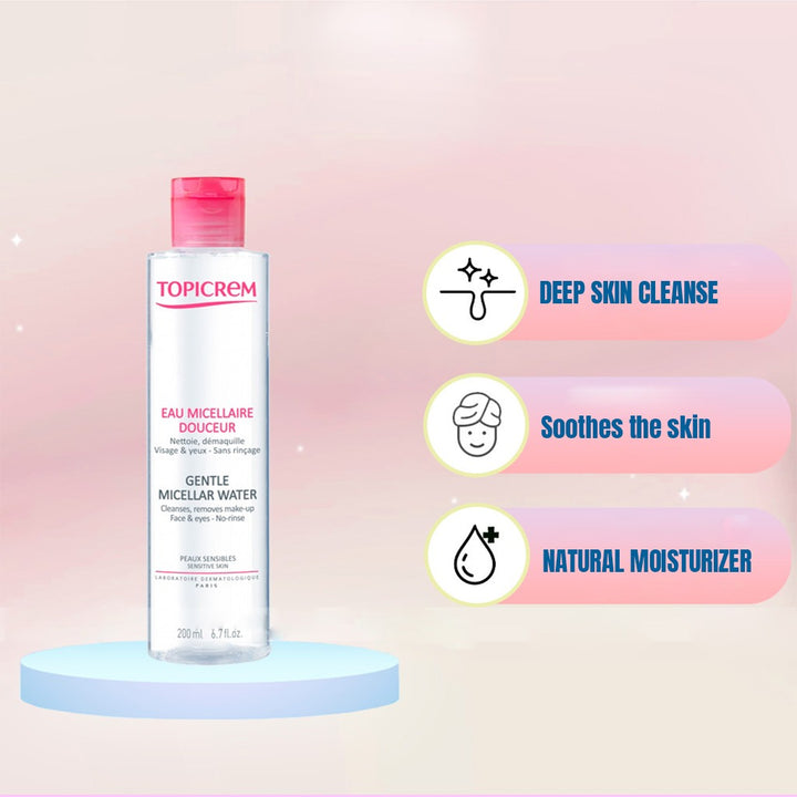 Topicrem Hydra+ Gentle Micellar Water For Sensitive Skin, Cleansing & Makeup Remover Solution For Face & Eyes 200ml - Easy Pharmacy LLC