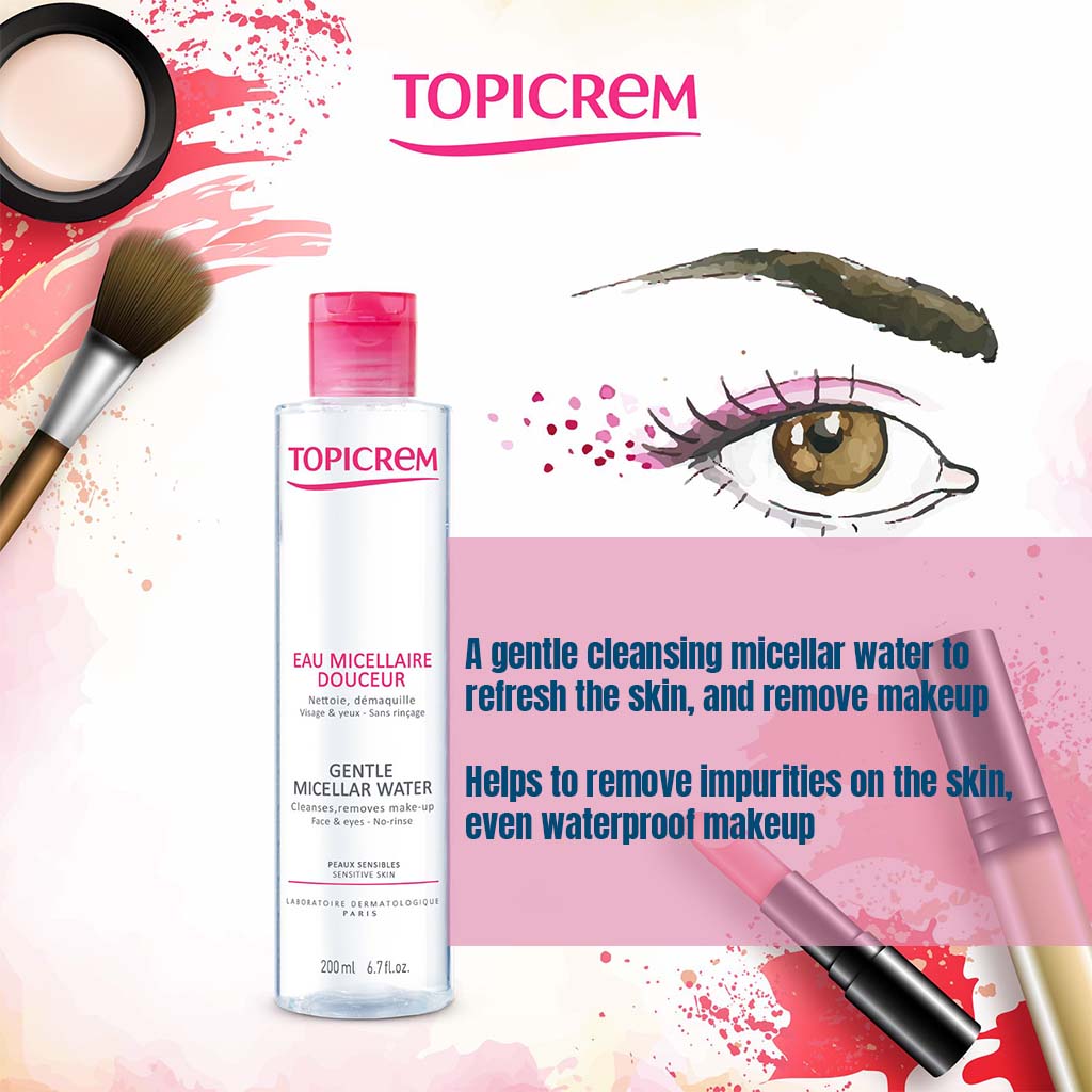 Topicrem Hydra+ Gentle Micellar Water For Sensitive Skin, Cleansing & Makeup Remover Solution For Face & Eyes 200ml - Easy Pharmacy LLC