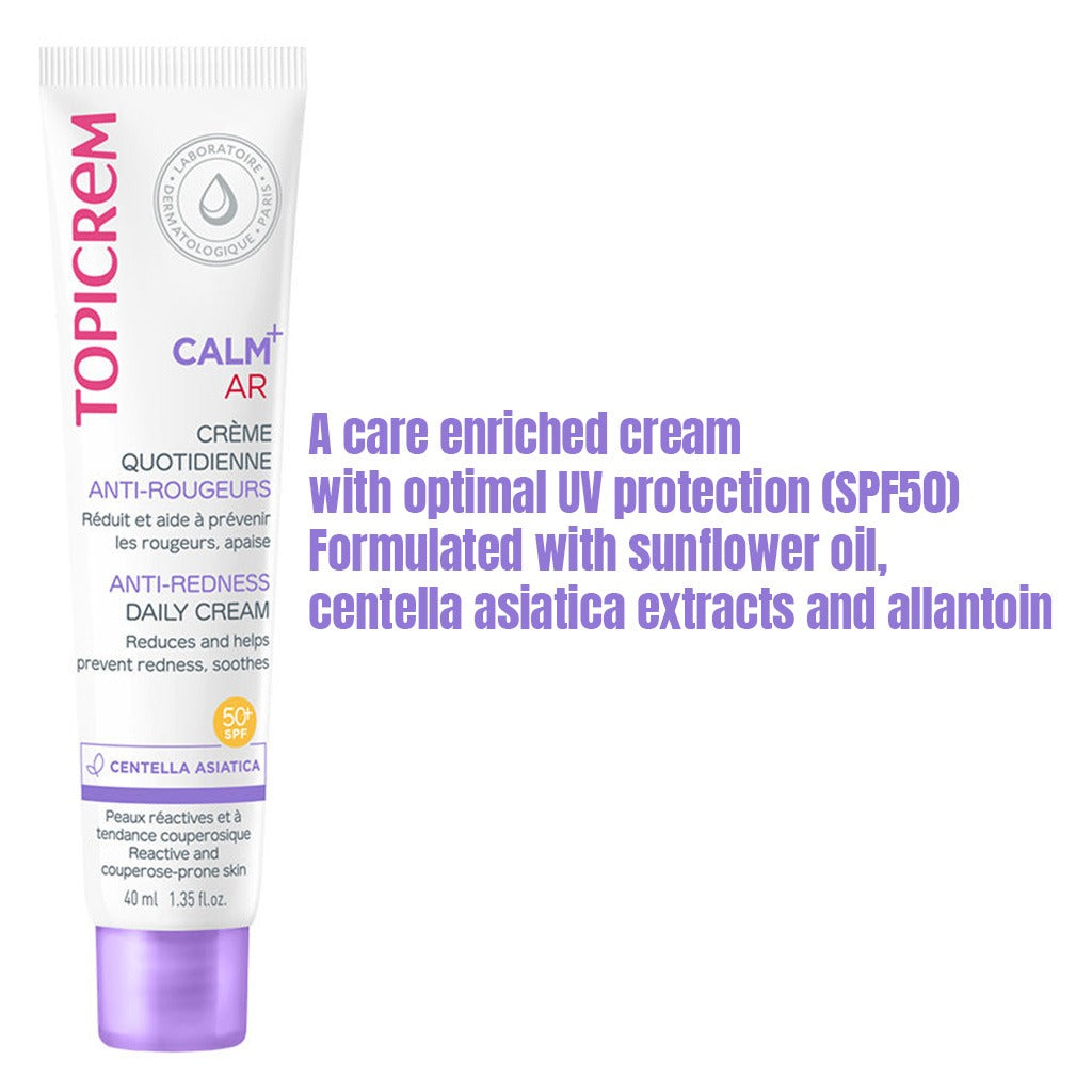 Topicrem Calm+ AR Anti-Redness Daily Cream With SPF 50+ For Reactive & Cuperose-Prone Skin 40ml - Easy Pharmacy LLC
