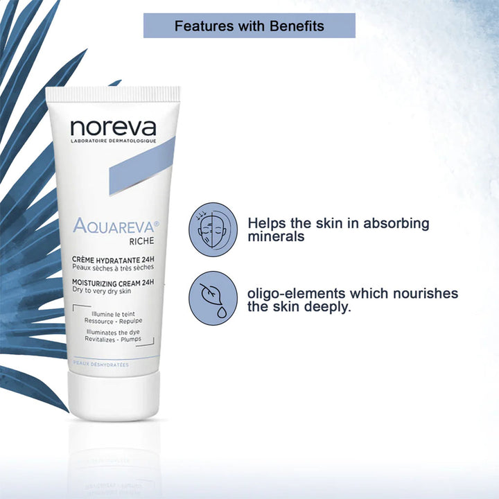 Noreva Aquareva Rich 24-hour Moisturizing Face Cream For Dry And Dehydrated Skin 40ml - Easy Pharmacy LLC