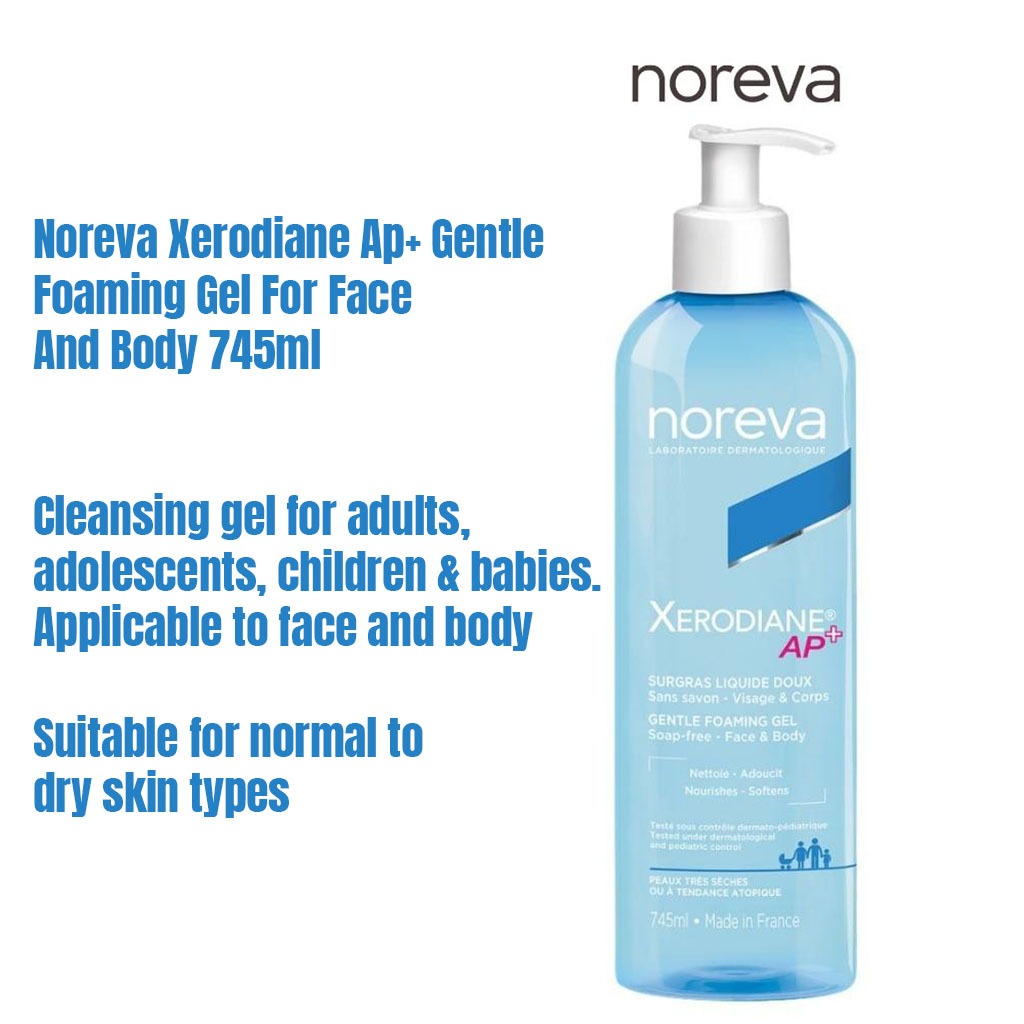 Noreva Xerodiane Ap+ Gentle Foaming Gel, Soap-Free Face And Body Wash 745ml - Easy Pharmacy LLC