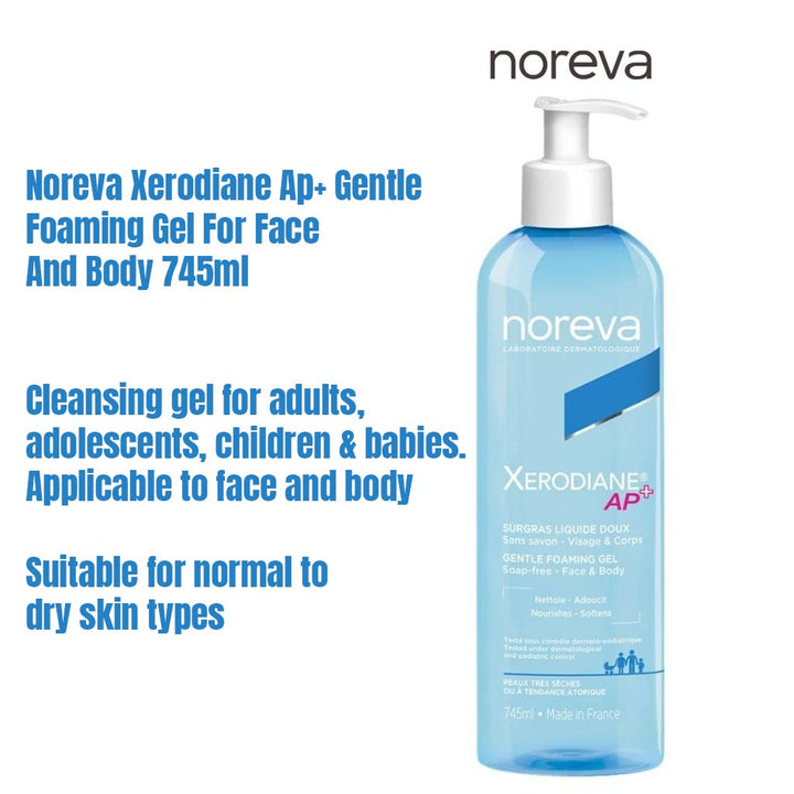 Noreva Xerodiane Ap+ Gentle Foaming Gel, Soap-Free Face And Body Wash 745ml - Easy Pharmacy LLC