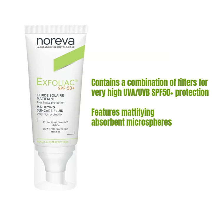 Noreva Exfoliac Mattifying Suncare Fluid Sunscreen With SPF50+ 40ml - Easy Pharmacy LLC
