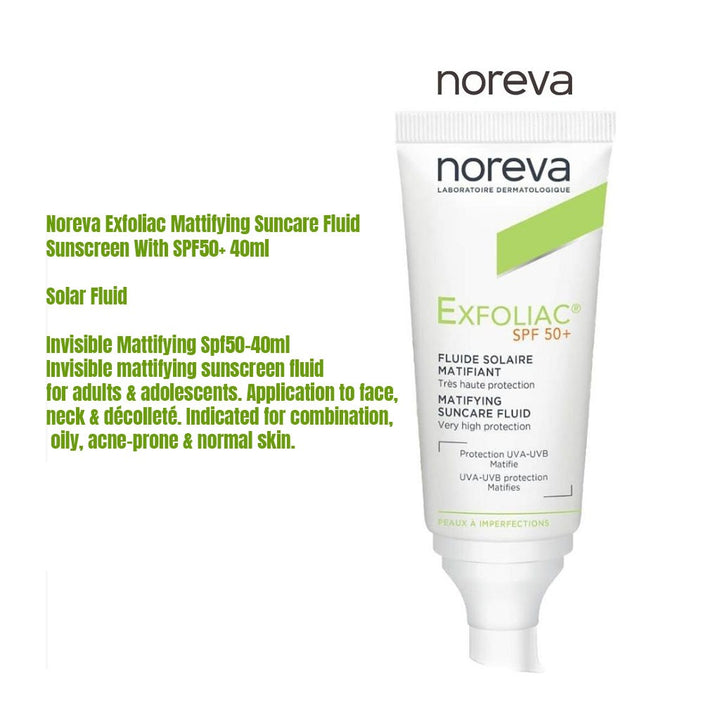 Noreva Exfoliac Mattifying Suncare Fluid Sunscreen With SPF50+ 40ml - Easy Pharmacy LLC