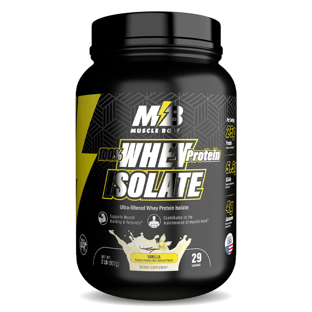Muscle Bolt 100% Whey Protein Isolate Protein Powder Mix With BCAAs & Glutamine, Vanilla Flavor 2lb - Easy Pharmacy LLC