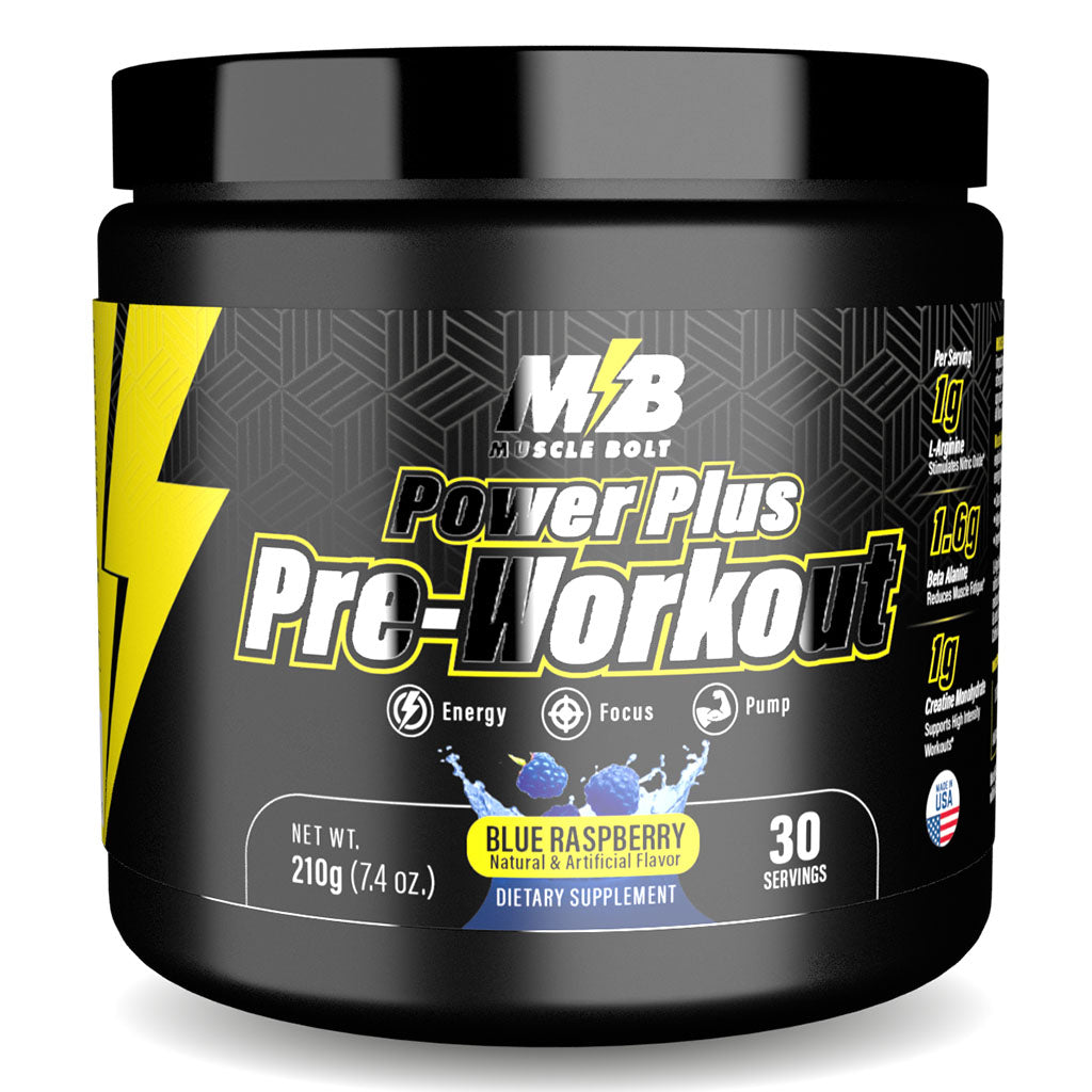 Muscle Bolt Power Plus Pre-Workout Supplement Powder With L- Arginine, Beta Alanine & Creatine Monohydrate - Blue Raspberry 210g - Easy Pharmacy LLC