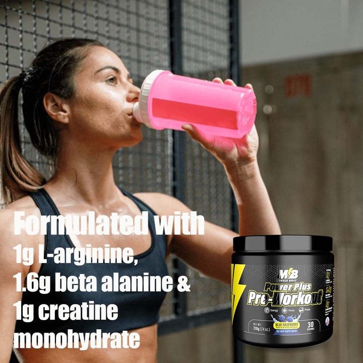 Muscle Bolt Power Plus Pre-Workout Supplement Powder With L- Arginine, Beta Alanine & Creatine Monohydrate - Blue Raspberry 210g - Easy Pharmacy LLC