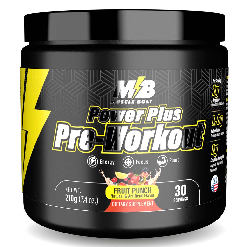 Muscle Bolt Power Plus Pre-Workout Supplement Powder With L- Arginine, Beta Alanine & Creatine Monohydrate - Fruit Punch 210g - Easy Pharmacy LLC