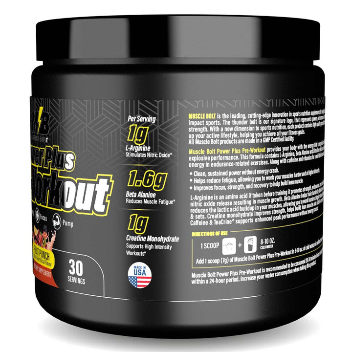 Muscle Bolt Power Plus Pre-Workout Supplement Powder With L- Arginine, Beta Alanine & Creatine Monohydrate - Fruit Punch 210g - Easy Pharmacy LLC