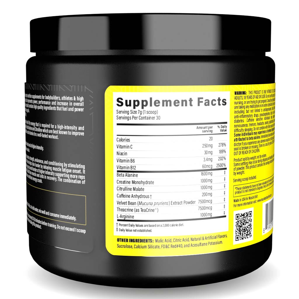 Muscle Bolt Power Plus Pre-Workout Supplement Powder With L- Arginine, Beta Alanine & Creatine Monohydrate - Fruit Punch 210g - Easy Pharmacy LLC