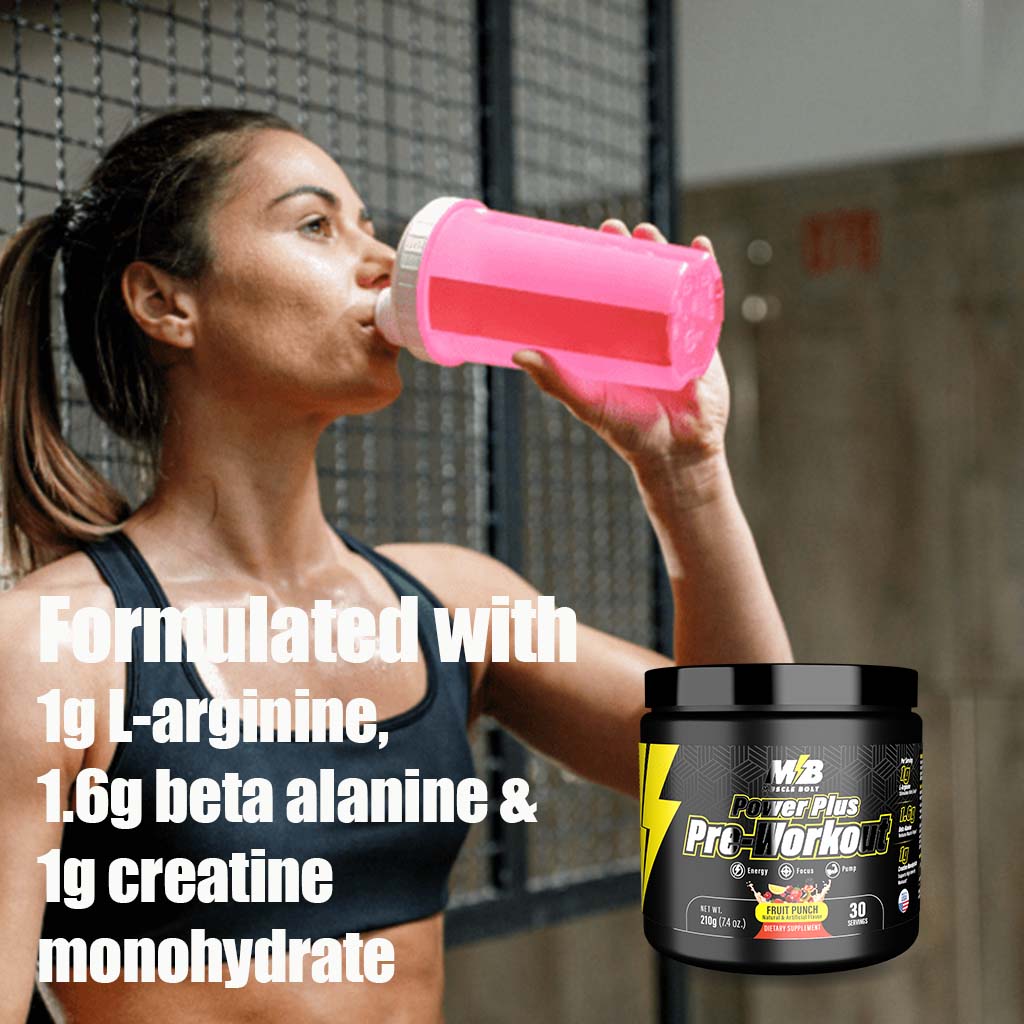 Muscle Bolt Power Plus Pre-Workout Supplement Powder With L- Arginine, Beta Alanine & Creatine Monohydrate - Fruit Punch 210g - Easy Pharmacy LLC