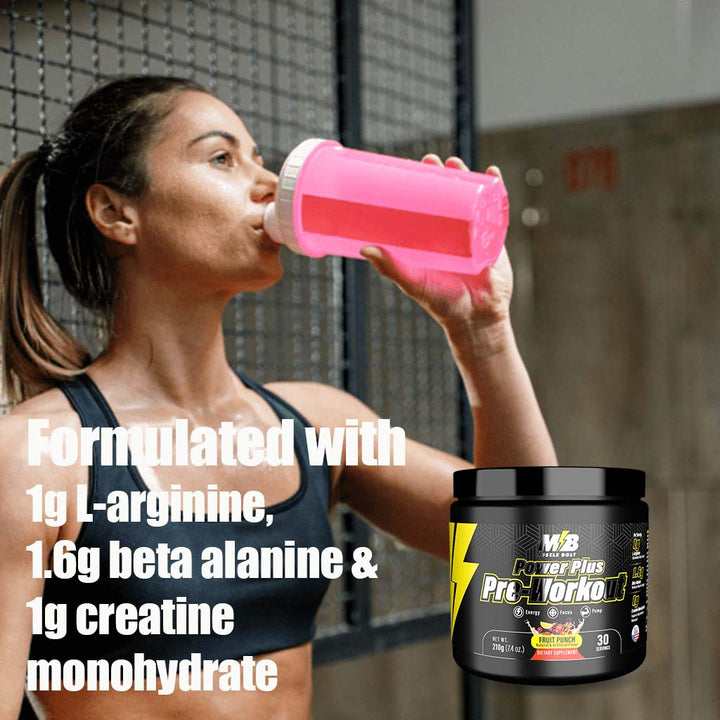 Muscle Bolt Power Plus Pre-Workout Supplement Powder With L- Arginine, Beta Alanine & Creatine Monohydrate - Fruit Punch 210g - Easy Pharmacy LLC