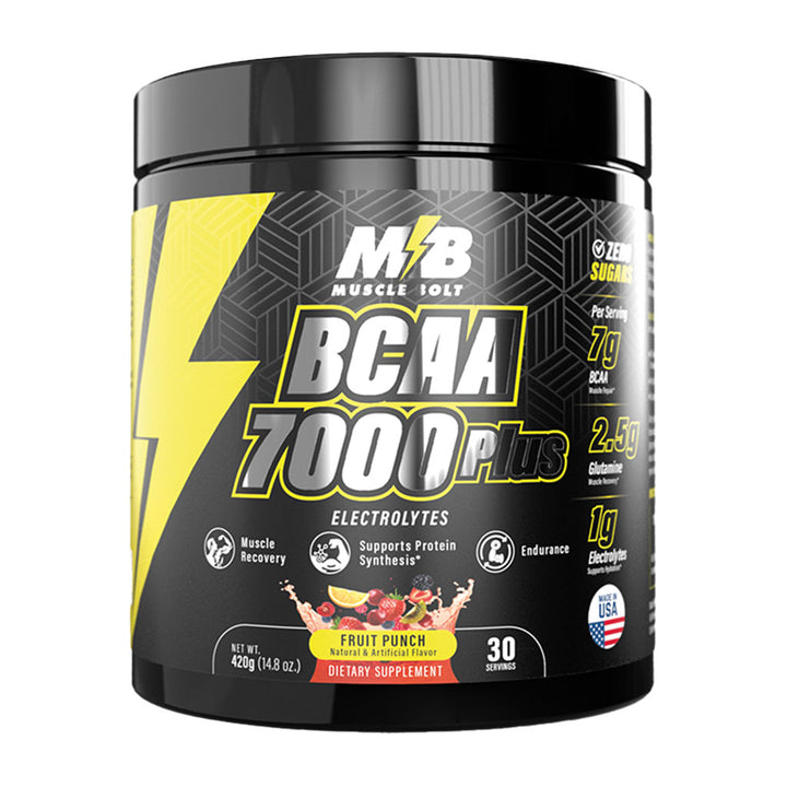 Muscle Bolt BCAA 7000 Plus For Muscle Recovery & Endurance Fruit Punch 30 Servings, 420g - Easy Pharmacy LLC