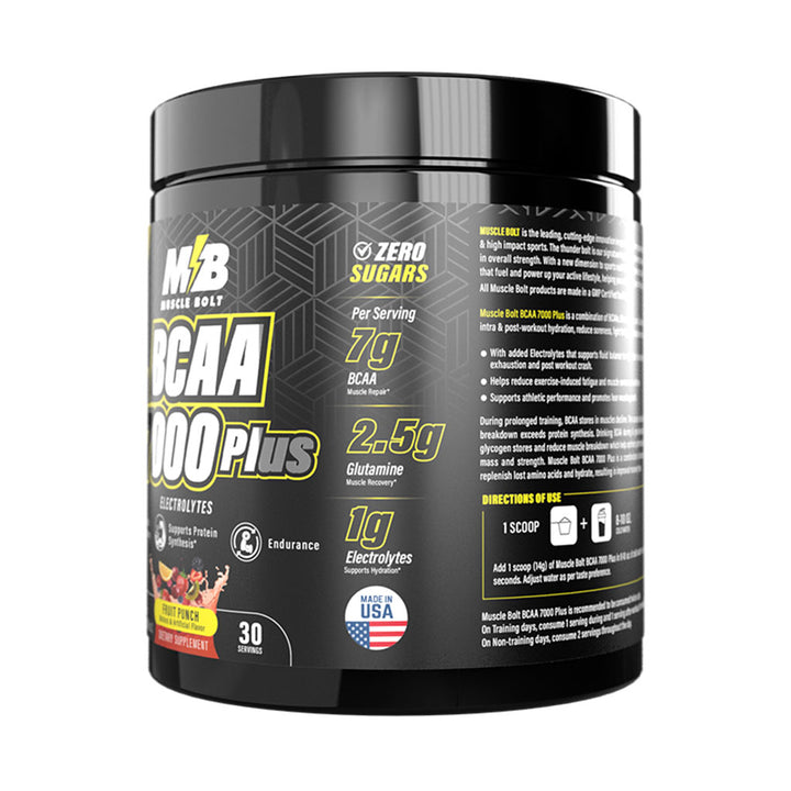 Muscle Bolt BCAA 7000 Plus For Muscle Recovery & Endurance Fruit Punch 30 Servings, 420g - Easy Pharmacy LLC