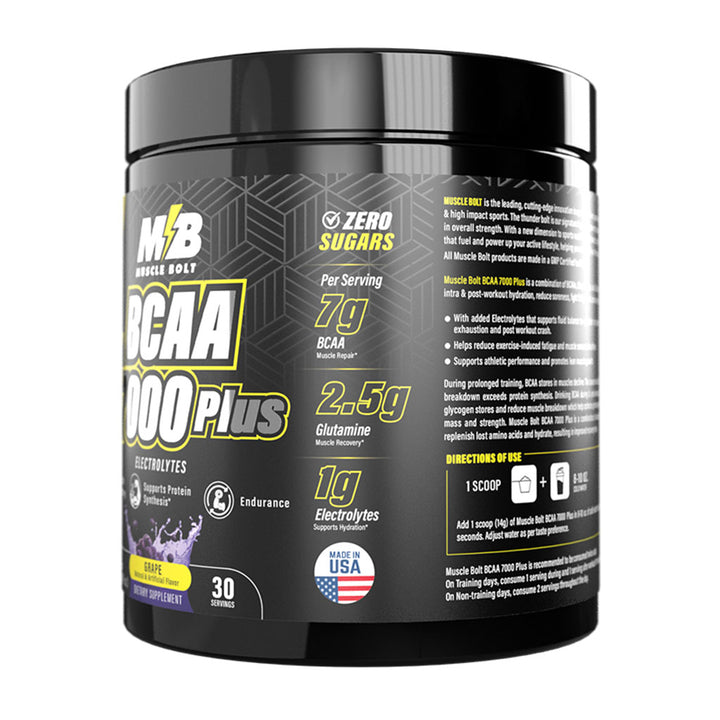 Muscle Bolt BCAA 7000 Plus For Muscle Recovery & Endurance Grape 30 Servings, 420g - Easy Pharmacy LLC
