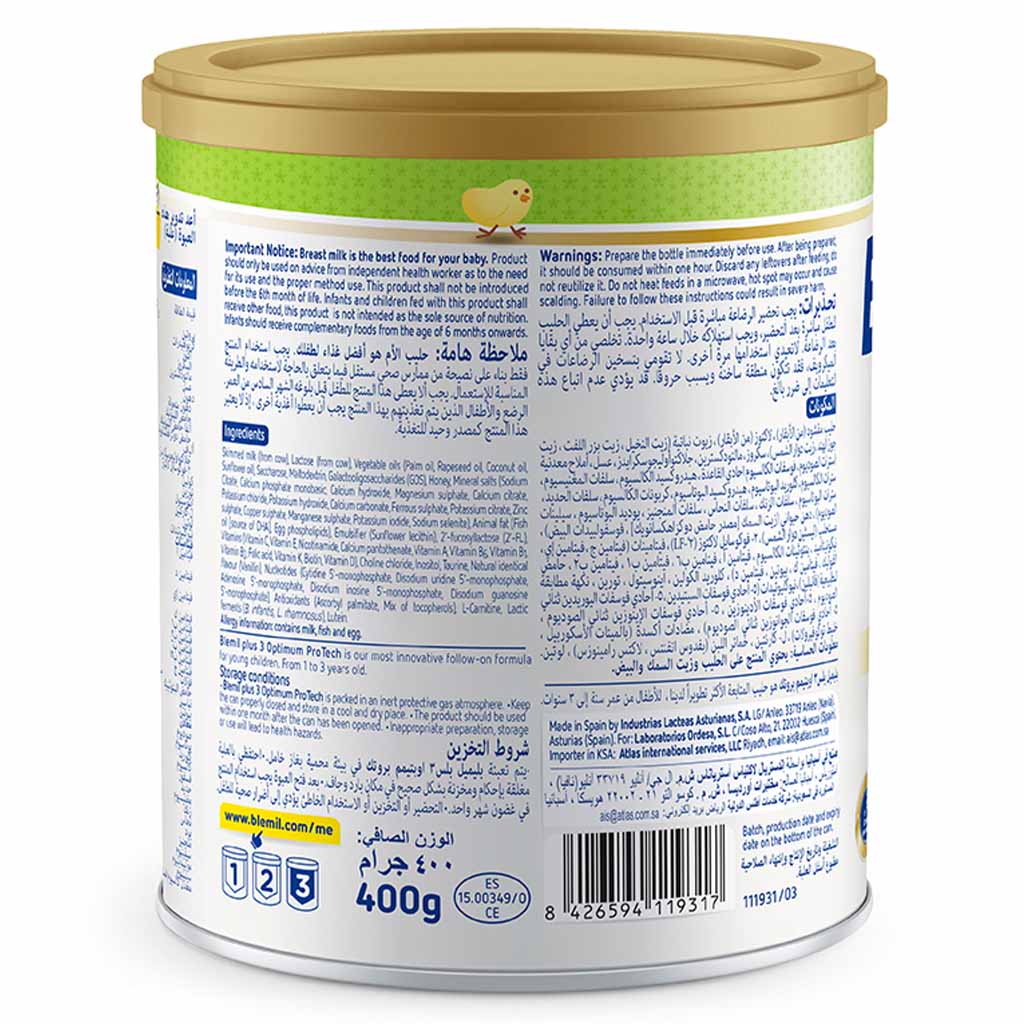 Blemil Plus Optimum Protech Stage 3 Toddlers Milk Formula For 1 To 3 Years 400g - Easy Pharmacy LLC