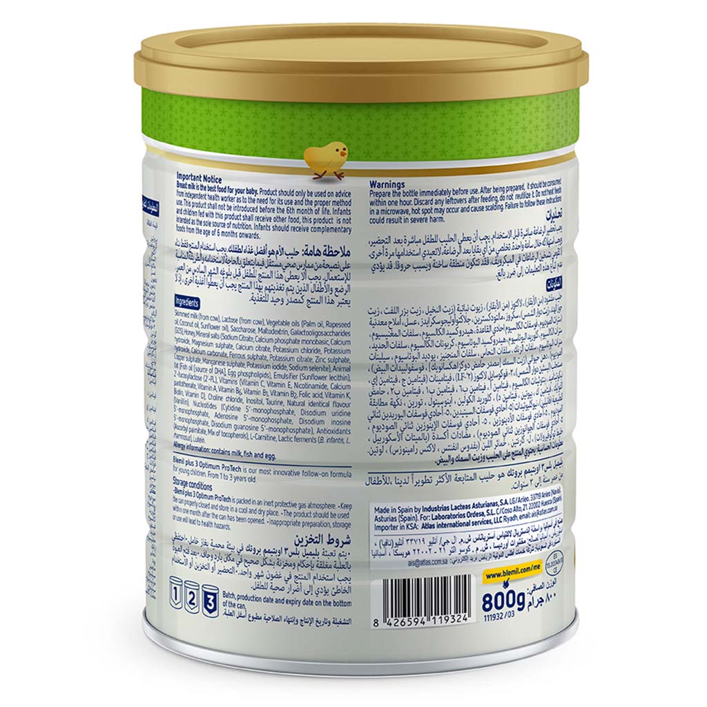Blemil Plus Optimum Protech Stage 3 Toddlers Milk Formula For 1 To 3 Years 800g - Easy Pharmacy LLC
